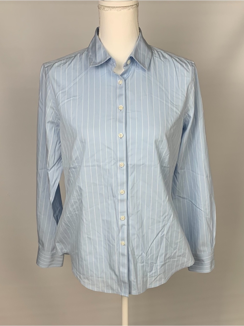 Brooks Brothers Petite Women 10P Non Iron Shirt Fitted Long Sleeve Blue Striped